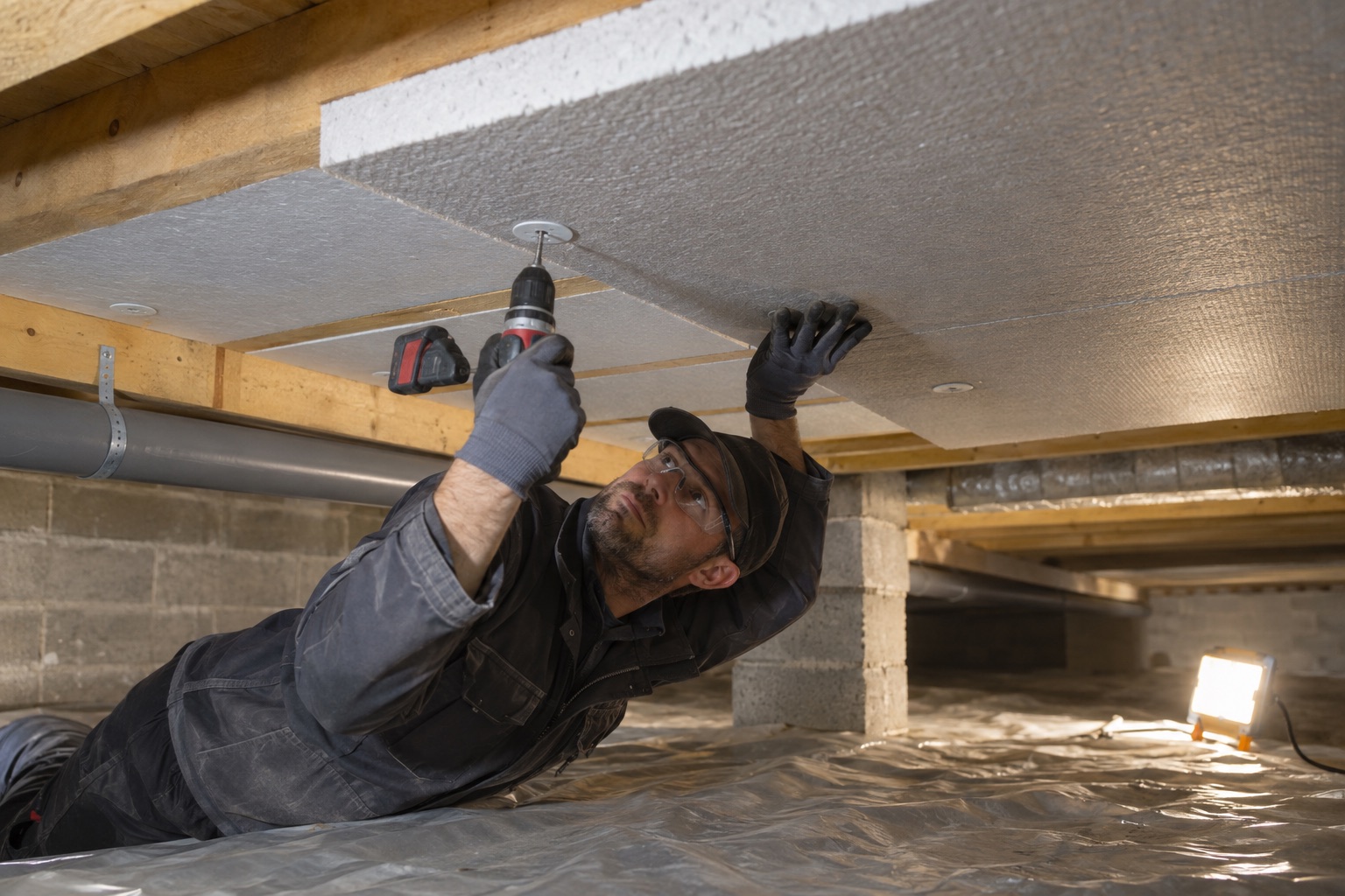 Pose d’isolant sous le plancher bas d’une maison